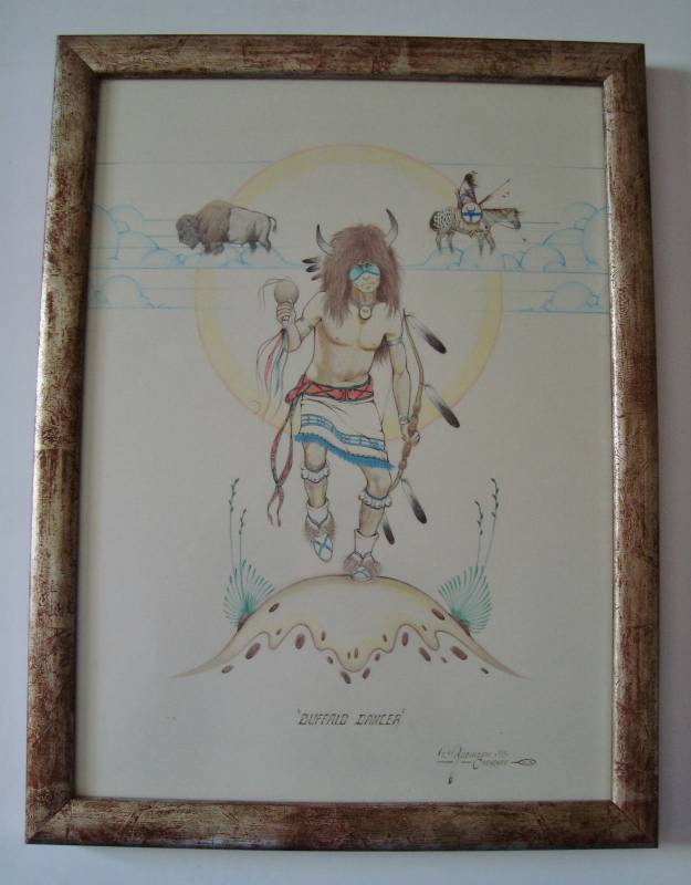 lot 2352 image: Original Buffalo Dancer Colored Pencil Drawing Robinson 90 Cherokee - see description and photos