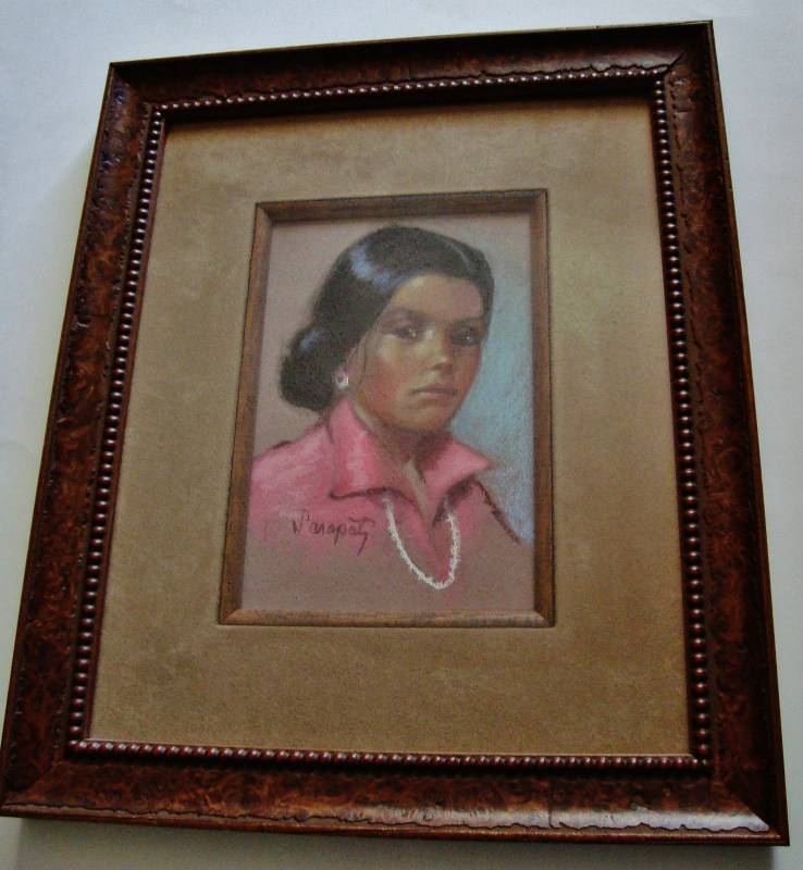 lot 2353 image: Pastel Painting  SARAPAT Narapaty Eakey - Original Framed and signed - Native American Girl Portrait - Excellent Condition
