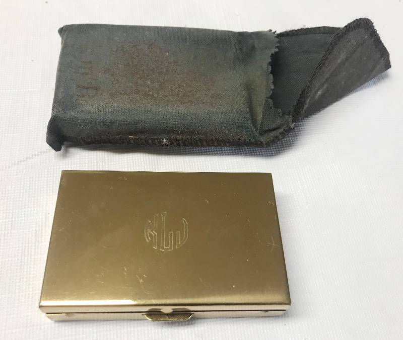 lot 2581 image: Small, Metal, Engraved Pill Box, Storage Case w 3 vials and a compartment - WOW