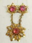 Vintage Brooch Pin Pink Stones in the center of gold-tone flowers - pretty!
