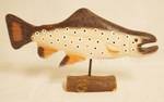 Wooden Carved Trout Fish on a wood block stand - cool!