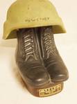 Military Boots and Helmet Whiskey Decanter - BEAM Kentucky Straight Bourbon 750ml - McWITHEY Helmet - Highly Collectible!