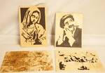 Lot of 4 Pine Wood-Carved Artwork Pieces - See photos - Groucho Marx, Mary and more!