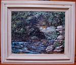 Original Painting by Glenda Thompson Wathen - 1989 - Beautiful Mountain River with a Deer - So Beautiful! FRAMED!