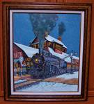 Original Painting by H. Hargrove - 1989 - Bristol Train Station Engine 7354 - Nice! FRAMED!