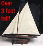 Very Large Wooden Model SAIL BOAT - w/ cloth sails and wooden stand - OVER 3 FEET TALL! MUST SEE ITEM