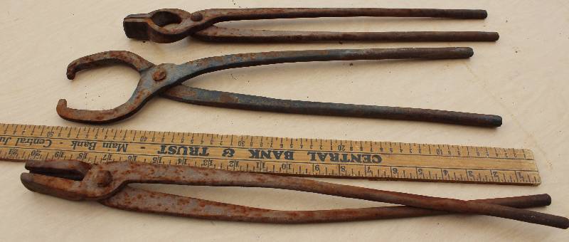 lot 7036 image: Three Blacksmith Tongs- Two 20 Inch and One 18 Inch