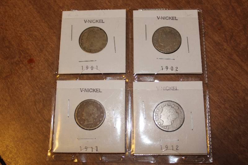 lot 4340 image: Lot of 4 - V-Nickels 1901, 1902, 1911, 1912