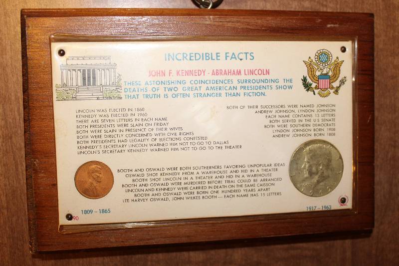lot 4344 image: Plaque w Facts of John F. Kennedy & Abraham Lincoln w 1969 Lincoln Penny & 1969 Kennedy Silver-Clad Half Dollar