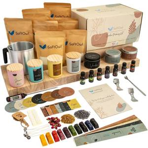lot 27459 image: SoftOwl Premium Soy Candle Making Kit - Full Set - Soy Wax, Big 7oz Jars & Tins, 7 Pleasant Scents, Color Dyes & More - Perfect as Home Decorations - DIY Starter Scented Candles Making Kit