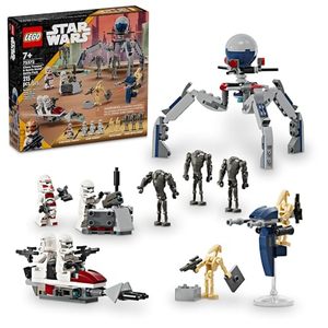 lot 27462 image: LEGO Star Wars Clone Trooper & Battle Droid Battle Pack Set for Kids, Buildable Toy Speeder Bike Vehicle, Tri-Droid and Defensive Post, Collectible, Gift for Boys and Girls Aged 7 and Up, 75372
