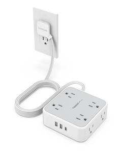 lot 27465 image: Power Strip Surge Protector 10 Ft Cord, 8 AC Outlets, 3 USB Charger(1 USB C Port), Ultra Thin Extension Cord, Flat Plug, 900 Joules Protection, Desk Charging Station for Home, Office Essentials