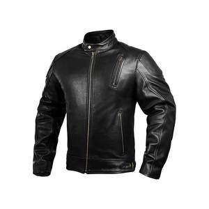 lot 27467 image: HWK Leather Motorcycle Jacket with Armor for Men, Cafe Racer Genuine Weather Resistant Enduro Motocross, Motorbike Riding, Easy Adjust Mens Jacket, Large