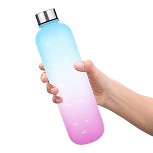 lot 27472 image: TSAZZZ 32oz Water Bottles with Times to Drink BPA Free Leakproof Motivational Sports Water Bottles and Time Mark for Fitness Gym Bike Camping Travel Blue Purple