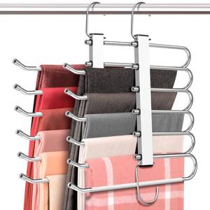 lot 27479 image: HUITEM Space Saving 6 Tier Pant Hangers, Anti-Slip, Lightweight, Stainless Steel, 2 Pack, White