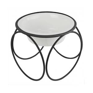 lot 27480 image: Platinum Pets Olympic Single Diner Feeder with Stainless Steel Dog Bowl, Medium, Pearl White