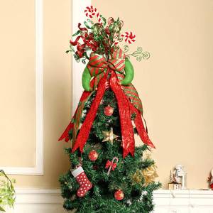 lot 27494 image: Christmas Elf Tree Topper with Handmade Bows - Ho Ho Ho Decoration for Xmas Tree