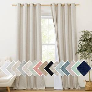 lot 27495 image: NICETOWN 100% Blackout Natural Linen Curtains 95 inches Length for Dining Room, 2 Panels Set, 52 Wide, Farmhouse Style Room Warming Window Draperies with Thermal Insulated Liners for Winter