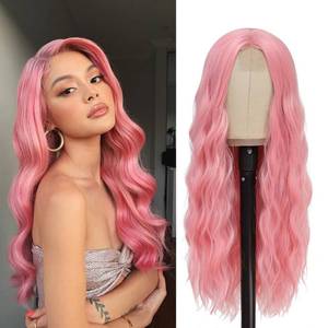 lot 27498 image: YBYMCAI Pink Wig - Long Pink Wavy Wigs for Women Middle Part Pastel Pink Wig 26 inch Natural Curly Synthetic Wig Heat Resistant Fiber Wigs for Daily Party Use