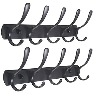 lot 27501 image: SKOLOO Coat Rack Wall Mount - Modern, Metal Wall Coat Rack with 5 Hooks, Pack of 2, Sturdy Wall Hook Rack Rail for Hanging Coat, Jacket, Clothes, Hat, Matte Black