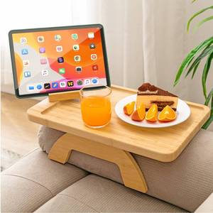 lot 27506 image: SINWANT Bamboo Sofa Clip on Side Table for Wide Couches Arm, Foldable Couch Tray with 360° Rotating Phone Holder, Armrest Table for EatingDrinksSnacksRemoteControl