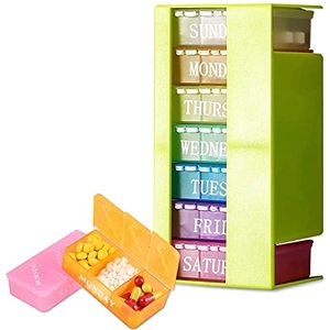 lot 27510 image: Weekly Pill Box 7 Day Pill Organizer 3 Times a Day Large Pill Dispenser with 7 Small Pill Case for Supplement Vitamin Medicine Organizer (Green, 1PCS)
