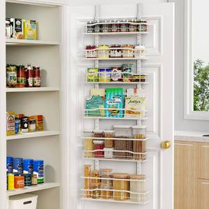 lot 38003 image: Moforoco White 6-Tier Over Door Pantry Organizer, Pantry Organization Storage, Door Metal Hanging Spice Rack Basket Shelves, Home Kitchen Apartment Essentials, Laundry Room Bathroom Organization