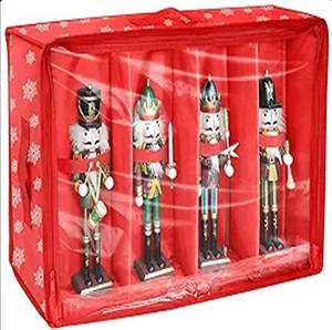 lot 38018 image: Paterr 4 Pieces Portable Christmas Figures Storage Box Large Adjustable Red Christmas Nutcracker Storage Containers Clear Top Foldable Design to 16 Inches Christmas Decoration Accessories Boxes