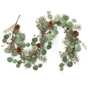 lot 38020 image: LOHASBEE Artificial Christmas Garland, 5 Feet Pine Cone Eucalyptus Garland with Snow, Red Berries, Bells Glitter for Christmas Indoor Outdoor Garden Gate Front Door Home Wall Window Stair Decor