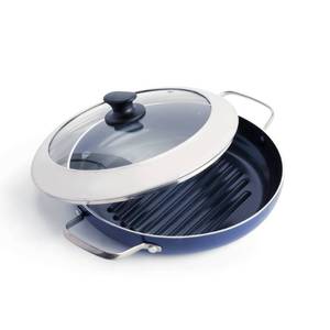 lot 38024 image: Blue Diamond Cookware Diamond Infused Ceramic Nonstick 11 Grill Genie Pan with Lid PFAS-Free Dishwasher Safe Oven Safe Blue