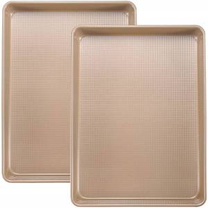 lot 38026 image: JOHO BAKING Cookie Sheets Baking Pan Set, Large Baking Sheets for Oven Nonstick, Jelly Roll Pan 10x15 Inch, Textured, 2-Piece, Gold