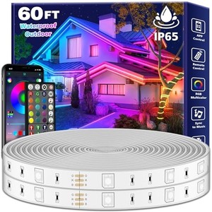lot 38027 image: Aulimhti 60Ft Outdoor Waterproof LED Strip Lights,Music Sync RGB IP65 Led Lights with App Control and Remote,Color Changing Waterproof Led Rope Lights for Outdoor,Balcony,Roof,Garden,Stairs Party