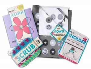 lot 38028 image: Skoy Cleaning Bundle - Cloth, Scrub, Gray Towel and Sink Holder - Environmentally Friendly, Kitchen &amp Household Use, Plastic-Free Packaging, Great Gift Idea