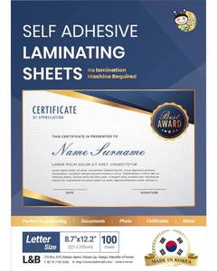 lot 38042 image: No Heat Laminating Sheets Self Sealing 8.5 x 11 Inch, 100 Pack, 4mil Thickness, Transparent, No Machine Self Adhesive Laminating Sheets, Protect documents and Photos Letter Size by HA SHI