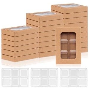 lot 38054 image: 50 PCS Gift Boxes for Wax Melts 6 Cavity Plastic Mold with Box Kraft Wax Melt Boxes Crystal Clear Wax Melt Molds Wax Melts Containers for Wax Cubes Wax Tarts Wax Block(4  2.8 Inch)