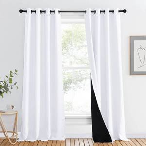 lot 38065 image: NICETOWN 100% Blackout Window Curtain Panel, Cold and Full Light Blocking Drape with Black Liner for Nursery, 90 inches Drop Thermal Insulated Draperies (White, 1 Piece, 46 inches Wide Each Panel)