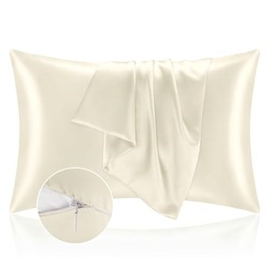 lot 38068 image: BEDELITE Satin Pillowcase with Zipper for Hair and Skin, Super Soft and Cooling Similar to Silk Pillow Cases 2 Pack with Envelope Closure, Gift for Women Men(Standard 20x26 Inch, Beige)
