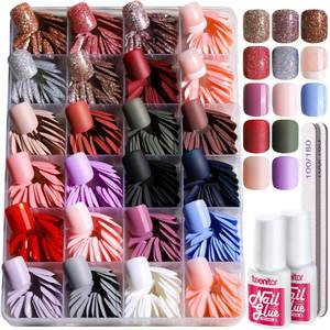 lot 38069 image: Teenitor 576Pcs Short Square Press On Nails Kit with Matte, Glossy, Glitter, and French Designs
