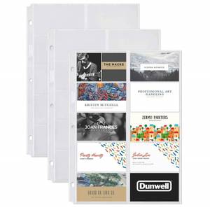 lot 38071 image: Dunwell Business Card Holder Sleeves - (50 Pack), for 1000 Cards, Heavyweight Plastic Business Card Protector Sheet, Each 3-Hole Punched Sleeve Holds 20 Business Cards, Fits 3-Ring Binders