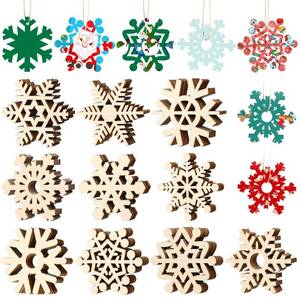 lot 38081 image: 200 Pieces 3.15 Inch Christmas Unfinished Wooden Snowflake Ornaments Hanging Blank Wood Snowflake Cutouts Hanging Snow Flake Ornaments Bulk for Xmas Christmas Tree Decorations