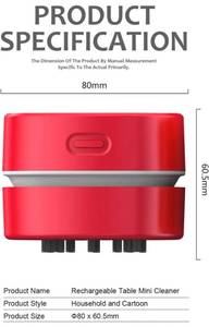 lot 38085 image: ODISTAR Desktop Vacuum Cleaner,Mini Table dust Sweeper Energy Saving,High Endurance up to 400 mins,Cordless&360� Rotatable for Cleaning Hairs,Crumbs,Computer Keyboard of Kids Gift(Red Charging)