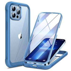 lot 38099 image: Miracase Glass Case for iPhone 13 Pro Max 6.7 inch, 2023 Upgrade Full-Body Clear Bumper Case with Built-in 9H Tempered Glass Screen Protector, Capri Blue