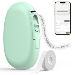 lot 38106 image: SUPVAN E10 Bluetooth Label Maker Machine with Tape, Continuous Waterproof Label, Versatile App with 35 Fonts and 1k Icons, Inkless Labeler for Home, Kitchen, School, Office Organization, Green