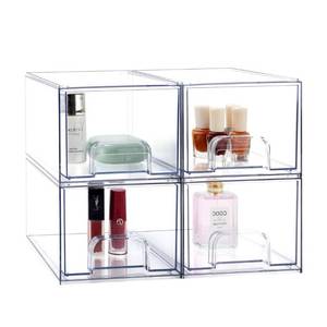 lot 38119 image: 4 Pack Makeup Organizer Storage Drawers, Stackable Skincare Organizers, Clear Plastic Storage Bins, Acrylic Bathroom Organizers for Vanity, Undersink, Kitchen Cabinets, Pantry