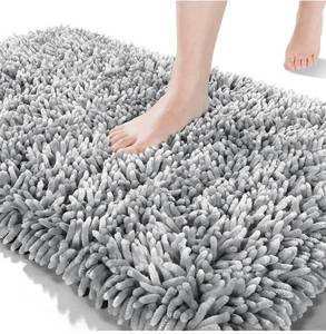 lot 38132 image: yimobra luxury chenille bathroom rug mat, extra soft and absorbent shaggy bath rugs non slip, machine washble dry, plush floor carpet for tub, shower, and bath room, light purple gray, 17x24