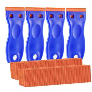 lot 38147 image: JVSEYTE 4 PCS Plastic Razor Blade Scraper and 120 PCS Plastic Razor Blades, Cleaning Scraper Tool for Remover, Adhesive, Stickers, Decals, Glass, Labels, Cars Windows
