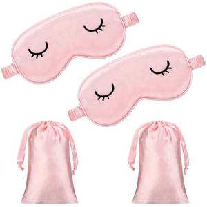 lot 38149 image: 2 Pieces Cute Sleep Eye Masks for Kids Silk Sleep Eye Cover Cute Lightweight Adjustable Eyeshade Mask Satin Night Eyeshade Covers with 2 Pieces Storage Bag (Pink, Adult)
