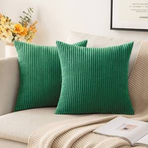 lot 38151 image: MIULEE Pack of 2 Corduroy Soft Soild Decorative Square Throw Pillow Covers Set Cushion Cases Pillowcases for Spring Sofa Bedroom Couch 18 x 18 Inch Dark Green