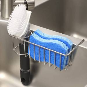 lot 38155 image: AOZITA 2-in-1 Sink Caddy, Sponge Brush Holder for Kitchen Sink - Small In Sink Dish Sponge Caddy, 304 Stainless Steel, Kitchen Sink Hanging Accessories, Organizer Rack - Silver, 7.8 x 2.5 x 2.5 in
