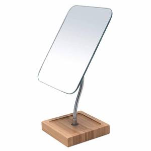 lot 38156 image: YEAKE Flexible Gooseneck Bamboo Vanity Makeup Mirror,360°Rotation 8 Large Frameless, Folding Portable Table Desk Mirror with Stand for Bathroom Shaving Make Up, Rectangle